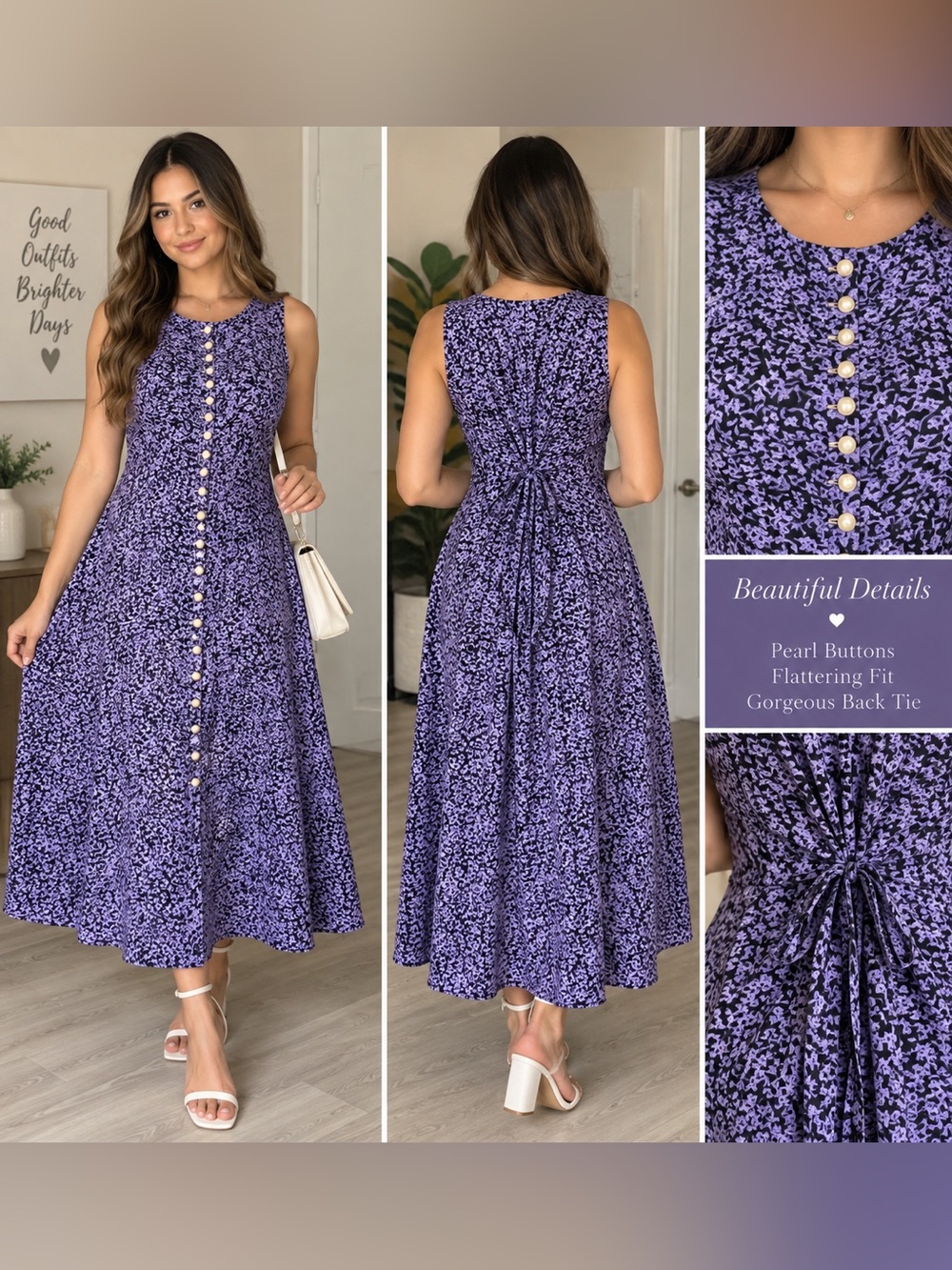 Vintage 90s Lisa Jo Purple Floral Rayon Maxi Dress 9/10